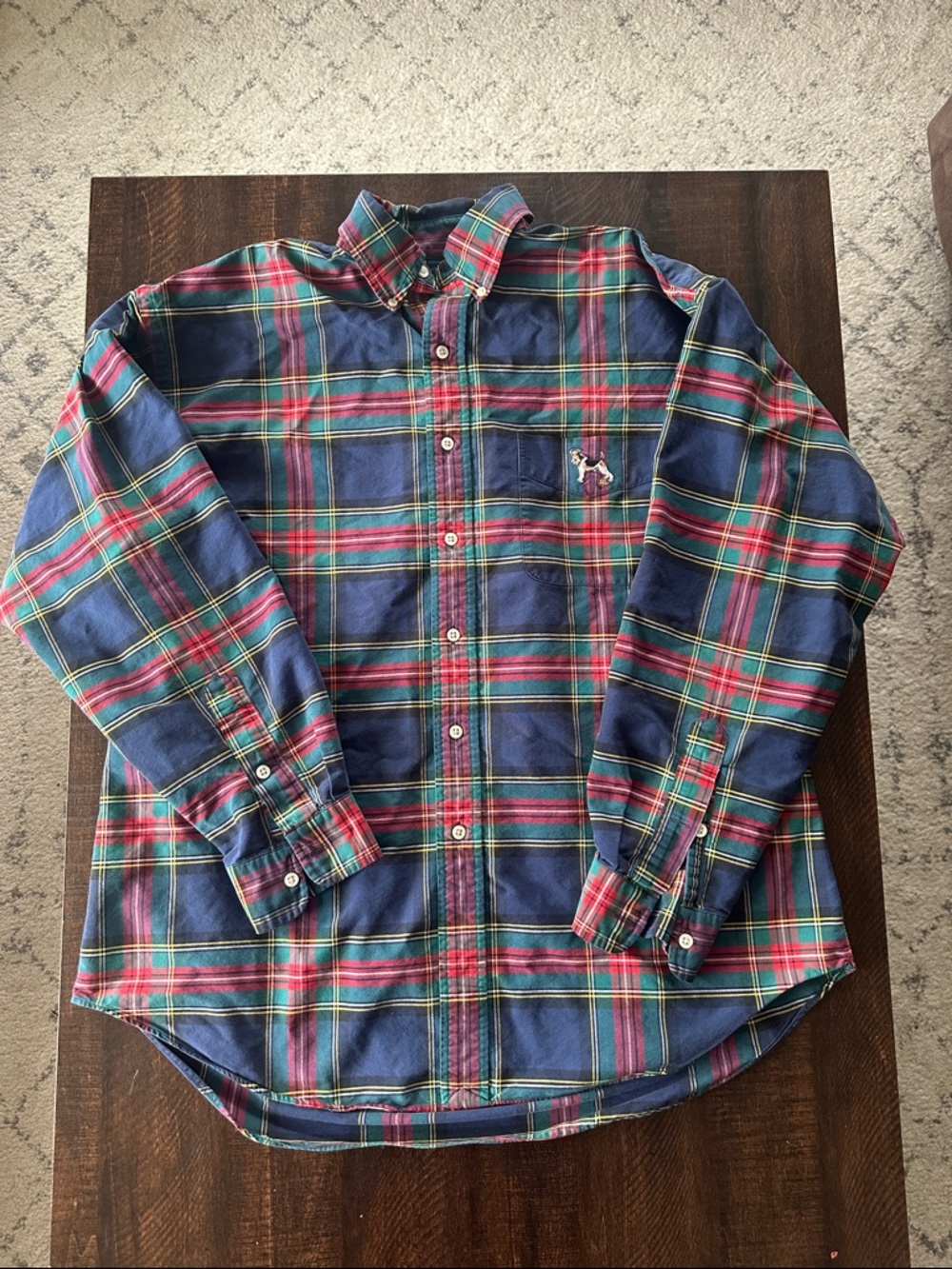 1990s Ralph Lauren Blue Plaid Button-Down Shirt with Red & Green Accents